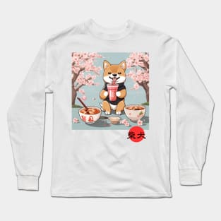 Japanese Shiba Inu Sakura Cherry Blossoms Kanji Long Sleeve T-Shirt